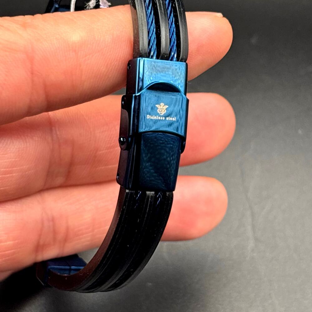 Blackjack BJB251BL Mens Blue Silicone Black Stainless Steel  Bangle ID Bracelet - Picture 14 of 17